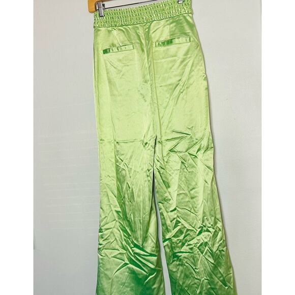ALIÉTTE Women's Green Satin Front Zipper Closure Retro Wide Leg Pants Size 4 - Picture 5 of 16
